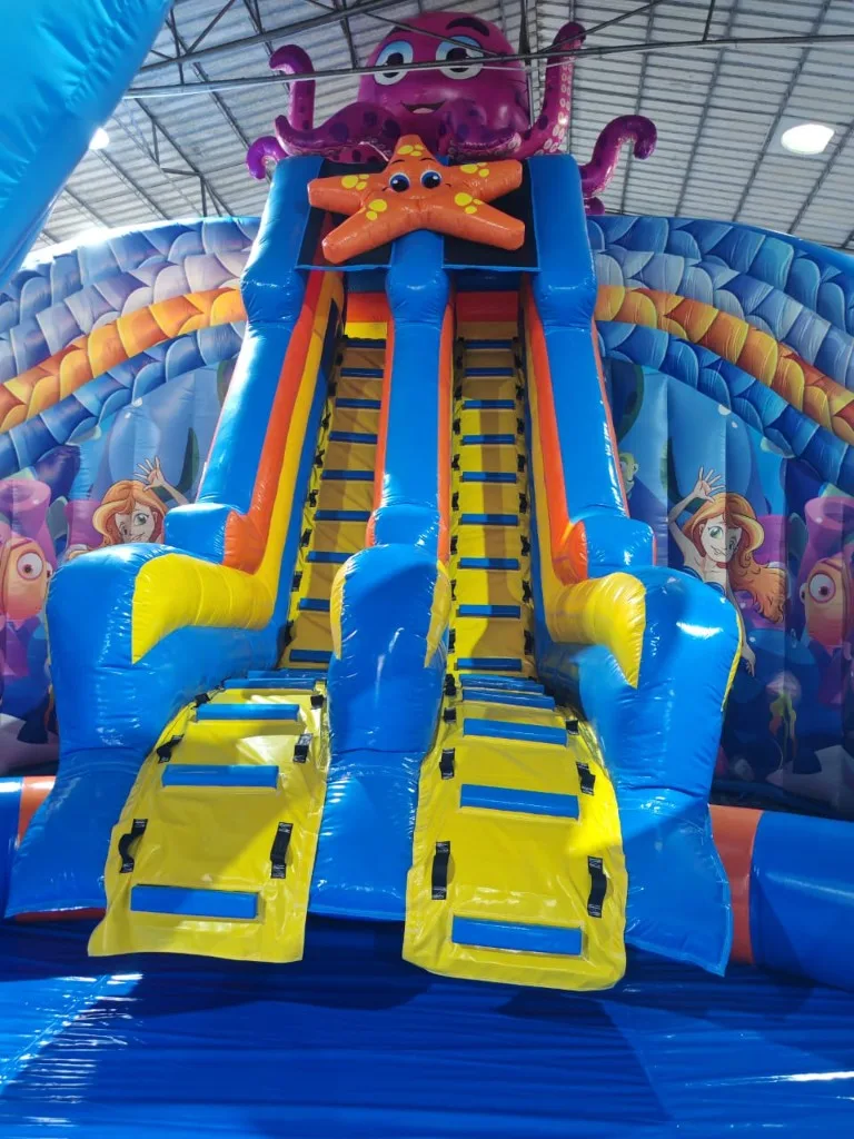 Inflable acuático pulpo con doble escalera y estrella de mar